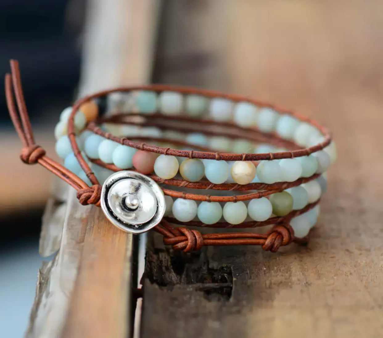 Wrap leather & gemstone bracelet